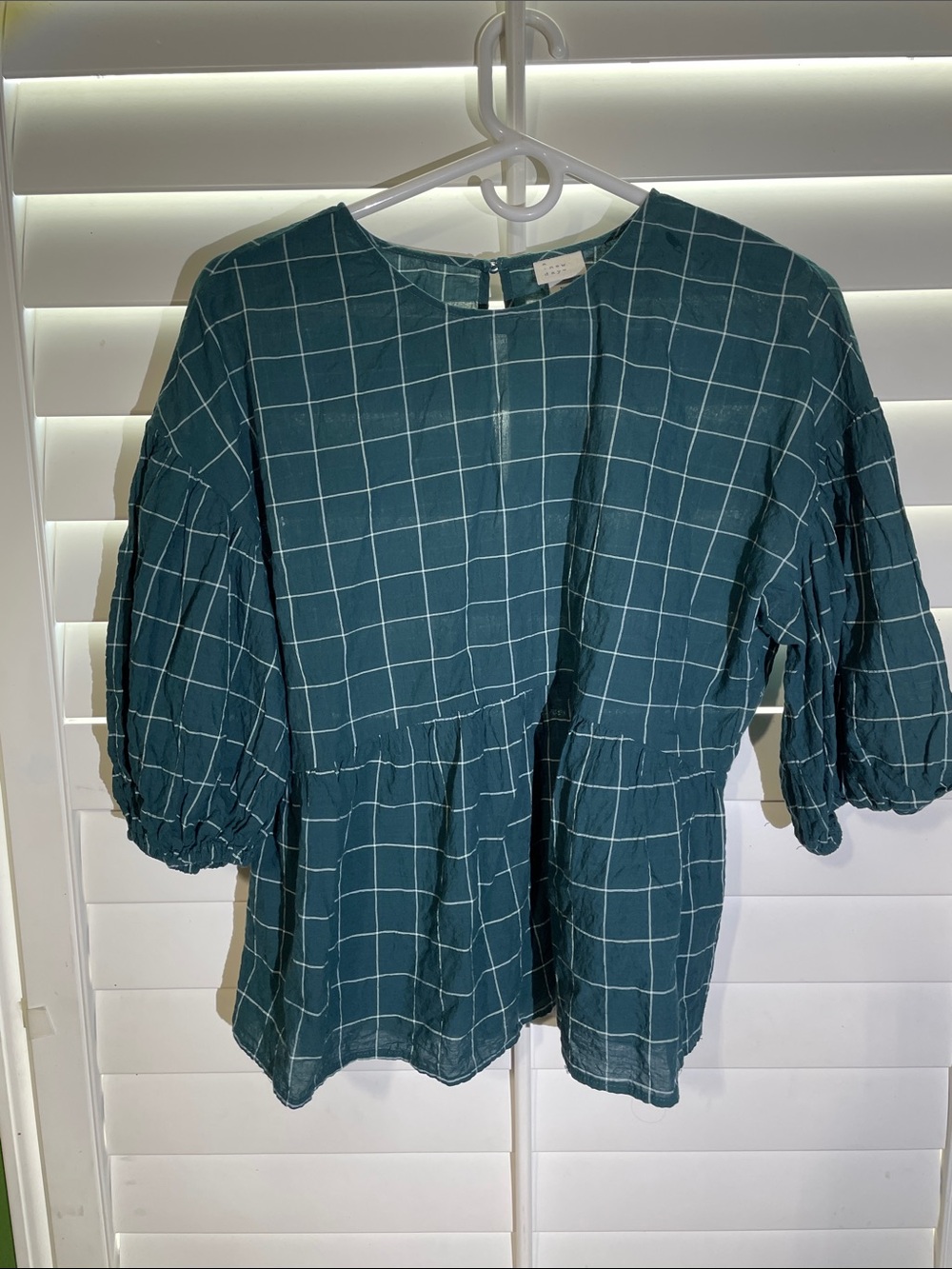 a new day Teal Windowpane Peplum Blouse